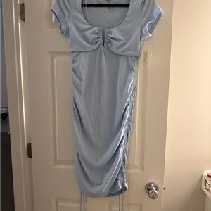 Almost Famous Sky Blue Ruched Mini Dress